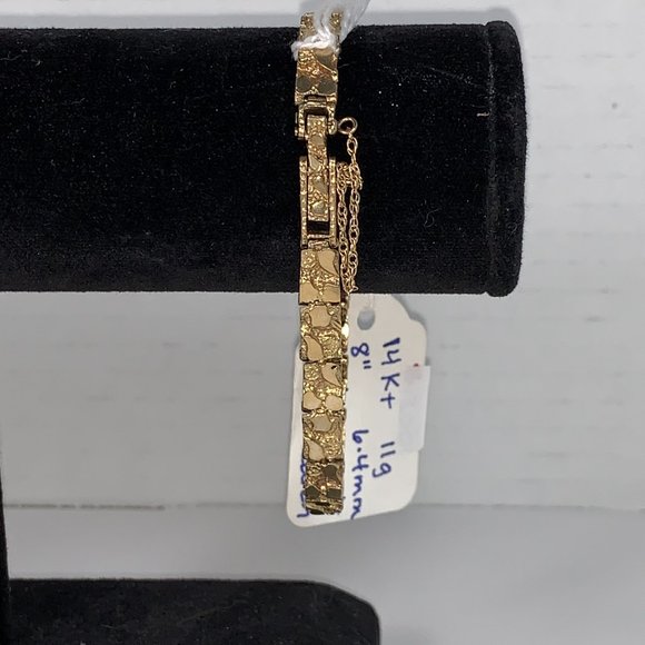 8" 10 Kt Gold Nugget Bracelet w/chain catch - Picture 2 of 10